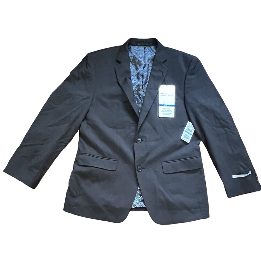 Perry‎ Ellis Slim Fit Stretch Suit Jacket Black Dobby 40R Wrinkle Resistant New